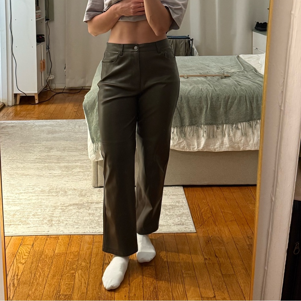 Mango Woman’s Dark Green-Brown Faux Leather pants
